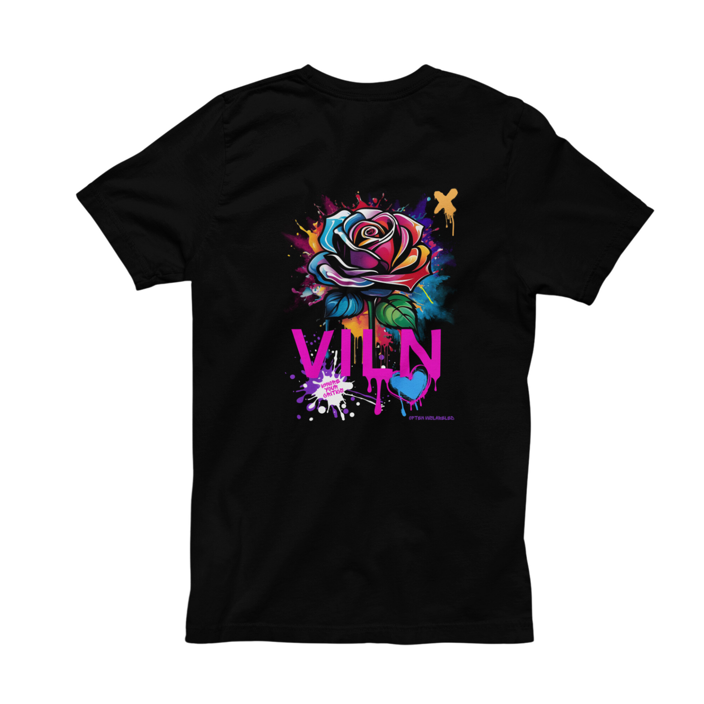 Viln Distorted Rose Graphic crew neck t-shirt (Black)