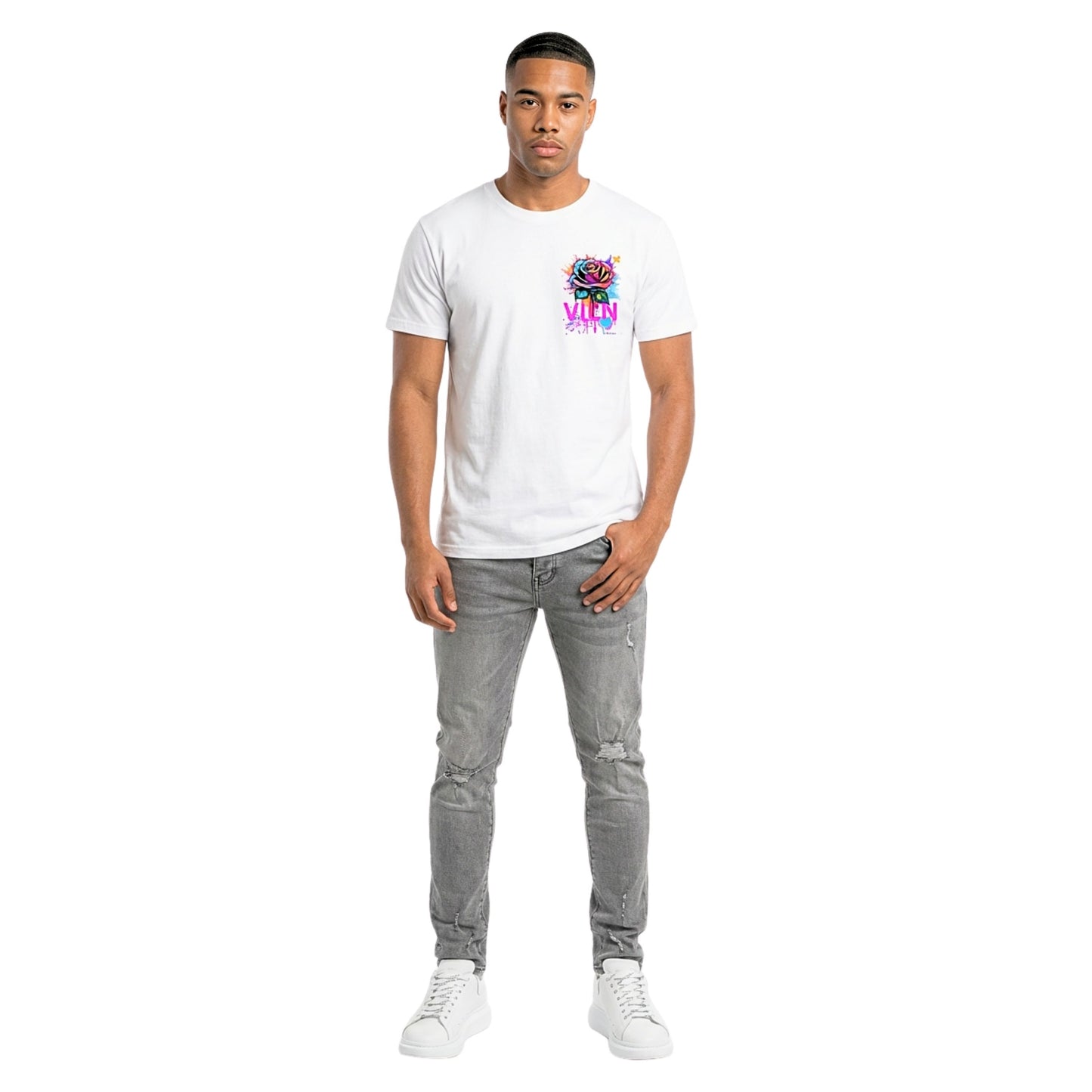 Viln Distorted Rose Graphic crew neck t-shirt (white)