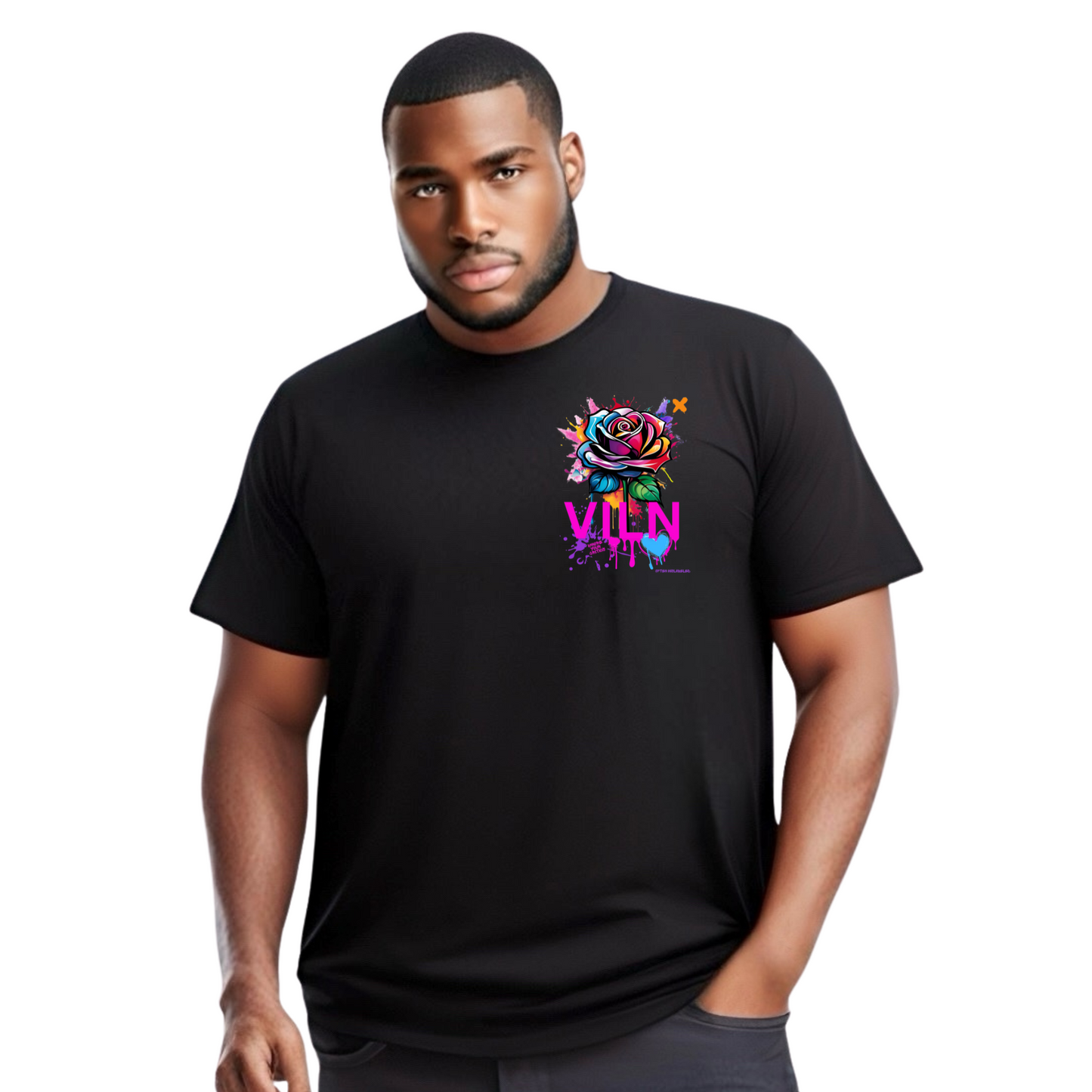 Viln Distorted Rose Graphic crew neck t-shirt (Black)