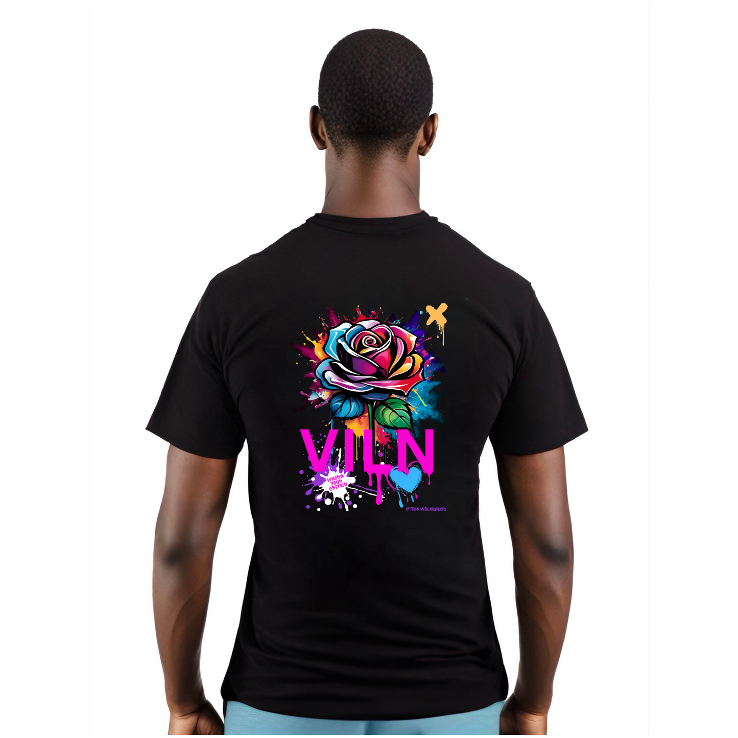 Viln Distorted Rose Graphic crew neck t-shirt (Black)