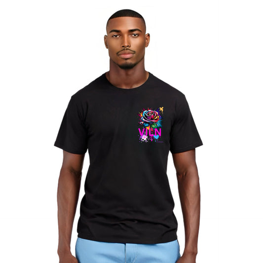 Viln Distorted Rose Graphic crew neck t-shirt (Black)