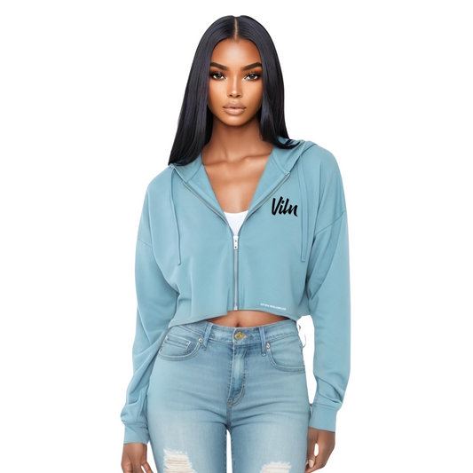 Viln Rebel Edge Cut Sapphire Crop Hoodie