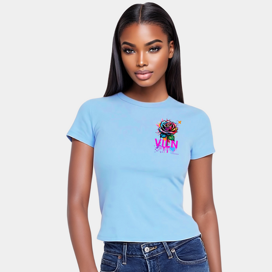 Viln Distorted Rose Graphic crew neck t-shirt (Sky Blue)